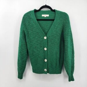 LOFT Cardigan XS Green Button Front Long Sleeve Knit Sweater Casual Womens